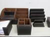 Quantity of Assorted Leather Office Desk Tidies to Include: Paper Trays, Letter Holders, Tissue Box, Pen Holders, Mouse Mat, Coasters & Writing Pad - 7