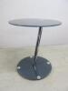 Round Angled Grey Glass Side/Coffee Table on Chrome Stand. Size H43cm x Dia 38cm