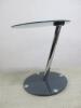 Round Angled Grey Glass Side/Coffee Table on Chrome Stand. Size H43cm x Dia 38cm - 5