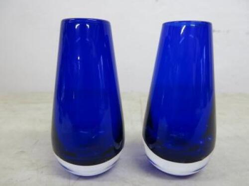 2 x Royal Blue Glass Vase/Pots. Size H14cm