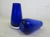 2 x Royal Blue Glass Vase/Pots. Size H14cm - 2