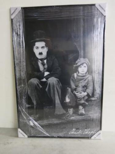 Promotional Popart Poster of "Charlie Chaplin". Plastic Frame with Perspex, 93cm x 62cm