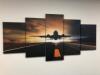 5 x Canvas Wall Arts of an Airplane & Runway at Sunset. Overall Size H100cm x W200cm - 5