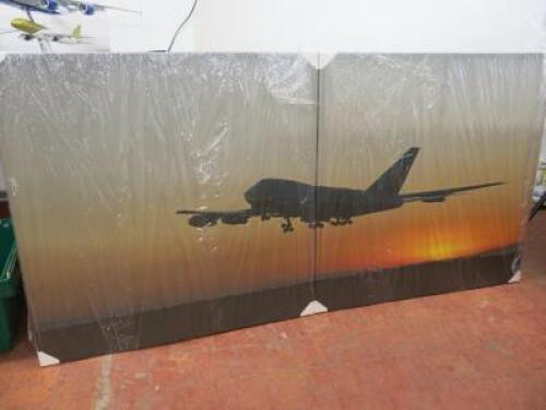 2 x Canvas Wall Arts of an Airplane & Runway at Sunset. Overall Size H100cm x W200cm