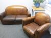 Duvivier 2 Piece Sofa Set in Brown Leather. 2 Seater Sofa, Size H80cm x D90cm x W150cm & Armchair. Size H80cm x D80cm x W80cm - 8