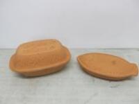 2 x Romertopf Clay Pottery Cooking Dishes. Size W37cm