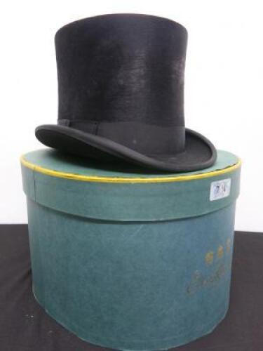 Ede & Ravenscroft Hand Made 100% Fine Fur Felt Top Hat in Black. Size UK 7 1/4. Comes in Original Box.