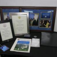 Selection of President Barack Obama & Vice President Joseph Biden Memorabilia to Include: 2 x Framed, Glazed & Mounted, 2009 Inauguration Photo's (Size 40cm x 55cm), 3 x Framed, Glazed and Laser Etched Signature, 2009 Invitations from Barack Obama & Joe B