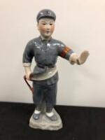 Porcelain Chinese Cultural Revolution Statue Army Soldier with Sword. Size (H) 12in