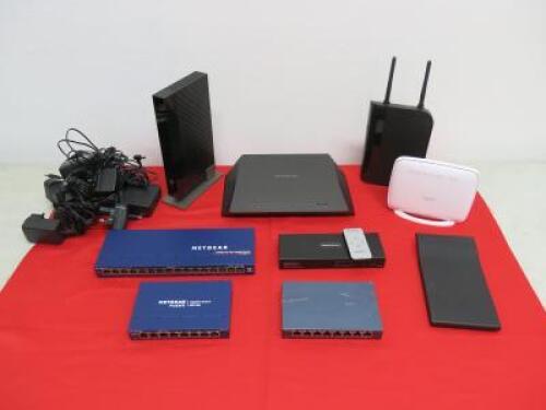 Quantity of Routers & Switches to Include: 1 x Netgear Nighthawk Router, Model R7000, 1 x Asus Dual Band Wi-fi, Model DSL-N66U, 1 x Belkin N Wireless Modem Router, Model F5D8636, 1 x ZTE Homer Gateway, Model ZXHN H298N, 1 x Netgear Pro Safe 16 Port Gigab