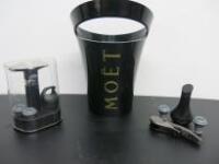 Moet Champagne Bucket with a Peugeot Vacuum Pump Wine Bottle Sealer Set with Spare Seals & Opener