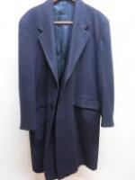 Crombie Pure New Wool Button Up Navy Over Coat, Estimated Size XL with Crombie Suit Cover
