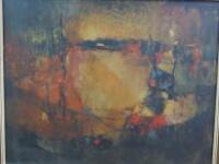 Oil on Board Abstract Called Three Boat in Gold Frame. Size H75cm x W90cm