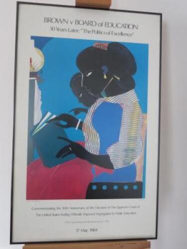 Framed & Glazed Poster "Of The Lamp 1984 by Romaire Bearden, Commerating the 30th Anniversary of The Decision of The Supreme Court Brown v Board of Education. Size 35 x 22in