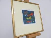 Caroline Stafford "Fish", Signed 21/30, Framed, Glazed & Mounted Picture. Size 13 x 13in