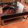 Polished Chrome Frame Coffee Table with Glass Top & Dark Wooden Insert, Size (H) 43cm x (D) 90cm x (W) 90cm
