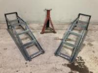 2 Cougar 2 Ton Car Ramps Model CR2 & 1 Other Axle Stand