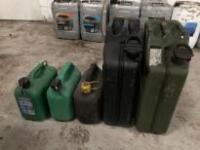 2 x 20 Litre Jerry Cans & 3 x 5 Litre Plastic Petrol Cans