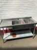 Vogue Stainless Steel Commercial Double Sink with Lever Tap. Single Left Hand Drainer & Galvanized Shelf Under, Size H90cm x W150cm x D60cm - 3