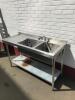 Vogue Stainless Steel Commercial Double Sink with Lever Tap. Single Left Hand Drainer & Galvanized Shelf Under, Size H90cm x W150cm x D60cm - 4