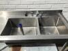 Vogue Stainless Steel Commercial Double Sink with Lever Tap. Single Left Hand Drainer & Galvanized Shelf Under, Size H90cm x W150cm x D60cm - 6
