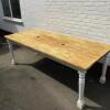 Extra Large Dining Table with Pine Stained Wood Top on Painted Legs & Frame. Size H85cm x W240cm x D97cmNote: Table Top has 2 Small Holes For table Lamps - 4