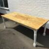 Extra Large Dining Table with Pine Stained Wood Top on Painted Legs & Frame. Size H85cm x W240cm x D97cmNote: Table Top has 2 Small Holes For table Lamps - 5