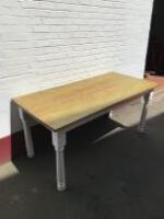 Large Dining Table with Pine Stained Wood Top on Painted Legs & Frame, Size H85cm x W180cm x D97cm