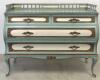 Reproduction Bombe Style Front 4 Drawer Sideboard (2 x Wide Drawers & 2 x Single Drawers). Painted Duckegg Blue with Cream & Gold Plated Trim, Brass Inserts to Front. Size H78cm x W110cm x D36cm