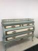 Reproduction Bombe Style Front 4 Drawer Sideboard (2 x Wide Drawers & 2 x Single Drawers). Painted Duckegg Blue with Cream & Gold Plated Trim, Brass Inserts to Front. Size H78cm x W110cm x D36cm - 2
