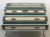 Reproduction Bombe Style Front 4 Drawer Sideboard (2 x Wide Drawers & 2 x Single Drawers). Painted Duckegg Blue with Cream & Gold Plated Trim, Brass Inserts to Front. Size H78cm x W110cm x D36cm - 4