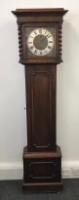 Antique Oak Tall Case Grandfather Clock, 1/4 Hour Chimes & German Kienzle Movement 99432. Comes with Key.