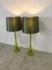 Pair of Matching Green Glass Stem Table Lamps with Green Shades - 2