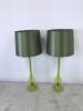 Pair of Matching Green Glass Stem Table Lamps with Green Shades - 4