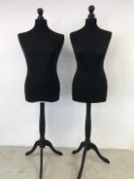 Male & Female Black Torso Mannequins on Black Wood Stand