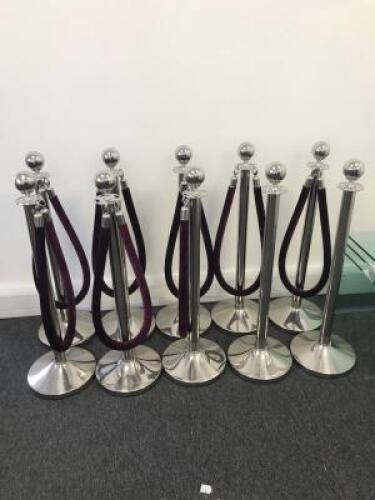 10 x Chrome Entry Barriers with 8 Purple Ropes