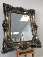 Ornate Silver Gilt Framed Bevel Edged Mirror, Size 100cm x 120cm