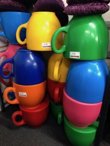 15 x Holly Palmer Designed Plastic Teacup Children's Stools with Purple Velvet Cushions
