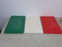 6 x Chopping Boards, 2 Green, 2 Red, 2 White, 18 x 12" with Chrome Stand