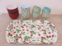 Lot to Include 3 x Strawberry Patterned Trays, 29 Melamine Childs Rice Bowls & 4 Other China Bowls