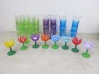 8 x Hand Painted Flower Wine Glasses & 30 Coloured Tumbler Glasses