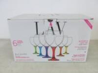 Set of 6 LAV Coloured Stem Wine Glasses, New/Boxed