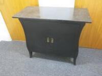 Stained Black Wood Curved Side Unit with Marble Top. Size H85cm x W95 x D45cm