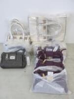 12 x Charming Charlie Ladies Handbags & Purses to Include: 6 x Twin Handle Cream Handbags, 4 x Crossbody Dark Purple & 2 x Crossbody Gunmetal (Packaged/New)
