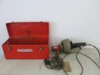 Ridgid Sink/Drain Cleaning Machine, Model K-45. Comes with Metal Carry Case. NOTE: Core cable does not retract & requires attention or new drum