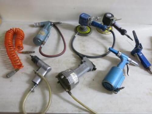 Lot Consisting of 7 Assorted Air Tools To Include: 3 x Pop Rivet Guns, 2 x Orbital Sanders, 1 x Small Belt Sander & 1 x Other