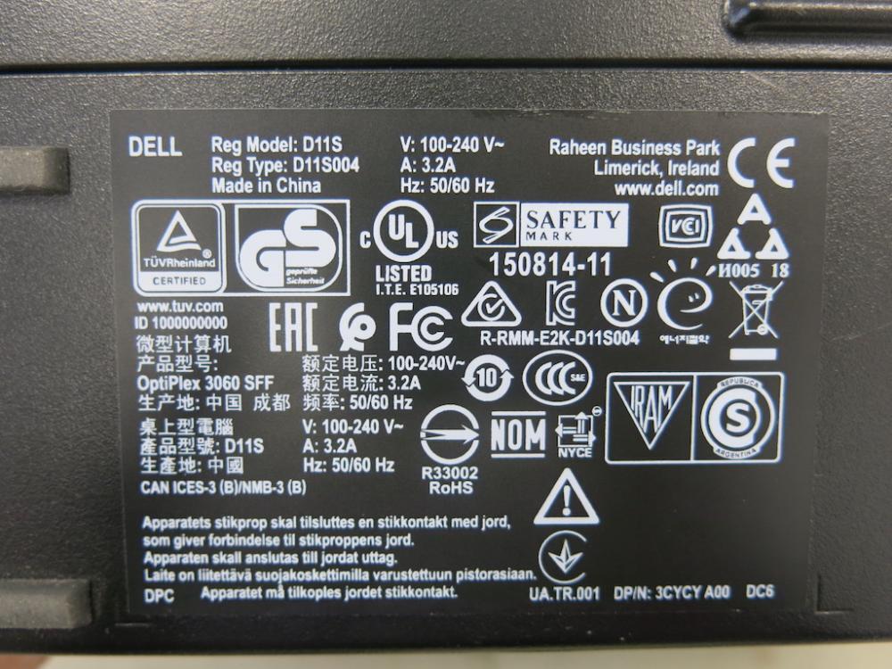 Dell Optiplex 3060 SFF, Model D11S. Intel Core i5-8500 CPU@3.00Ghz