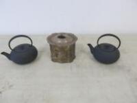 2 x Ceramic Tea Pots & 1 x Brissi Silver Plated Tea Caddy
