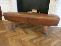 Artis' Vintage Brown Leather 5ft Pommel Horse on Wooden Legs