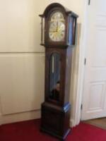 Jaycee Furniture (Brighton Ltd) Oak Wood Tall Case Grandfather Clock Tempus Fugit Brass Dial. Size (H) 186cm x (W) 41cm x (D)25cm